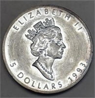 1993 1 Oz. Silver Canada Maple Leaf