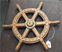 Vintage Oak & Brass Ship's Wheel