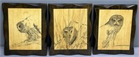 3 Vintage Wood Plaque Owl Wall Art