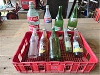 Coca Cola Crate & 9 Misc Vintage Bottles