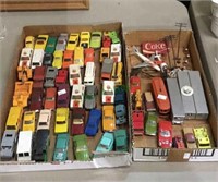 Two box lots of vintage toy cars, trucks, etc.