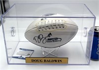 Doug Baldwin Seahawks Signed Football w COA Case