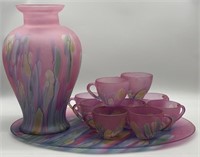 Rueben by Art Nouveau Glass: 10 Cups, Vase, Tray