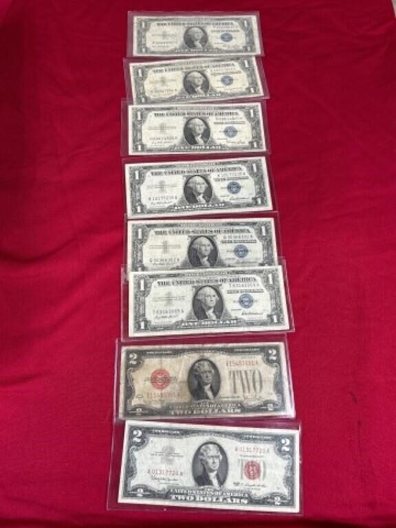 Assortment of silver certificate US one dollar
