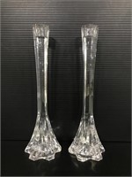 Pair of tall crystal glass candlesticks