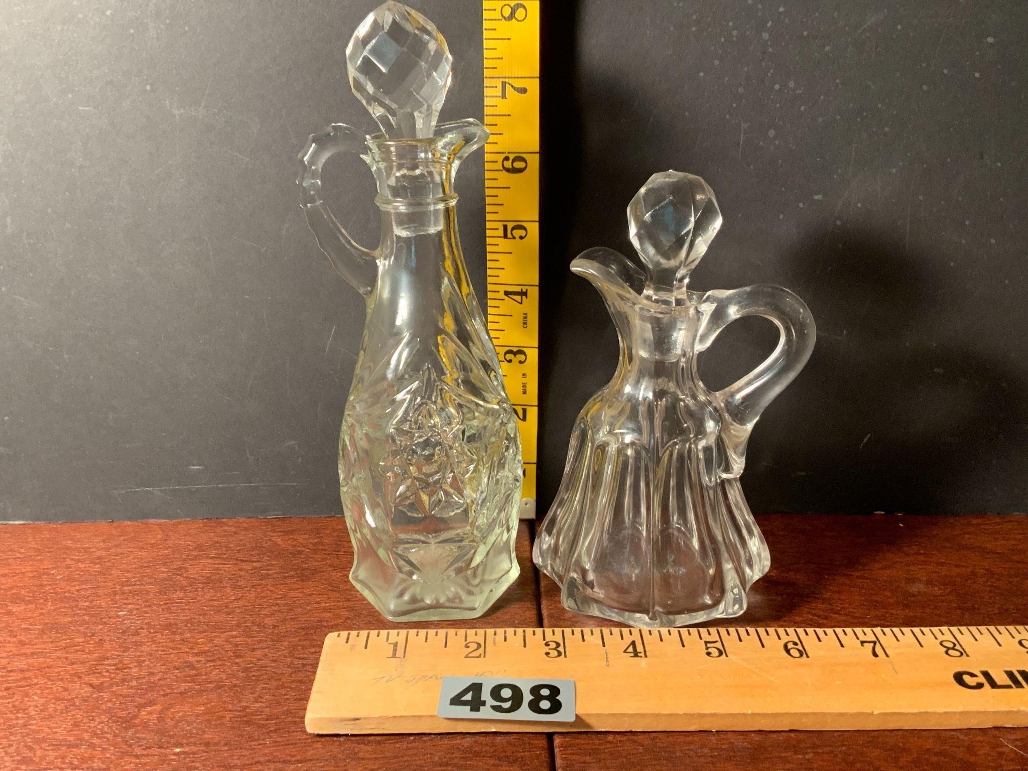 2 Vintage Glass Vinegar Cruet Bottles