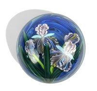 Steven Lundberg Art Glass Paperweight w/ Flowers