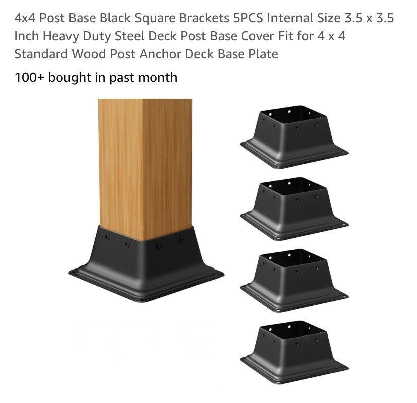 4x4 Post Base Black Square Brackets 5PCS Internal