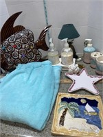 Sea side themed lot  Terry towel wrap metal fish