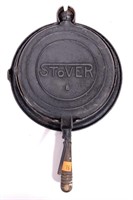 "Stover" waffle iron, cast iron, 8" dia. griddle