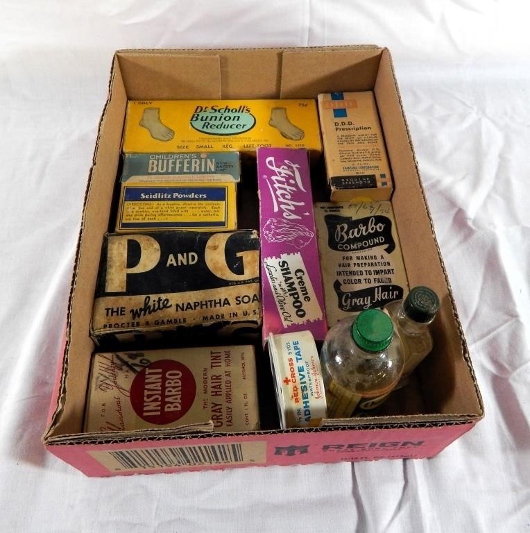 Vintage Drug Store Advertising Boxes and Bottles