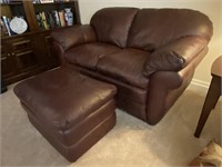 Leather Loveseat & Ottoman