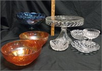 Marigold Carnival Glass Bowls, Indiana Blue