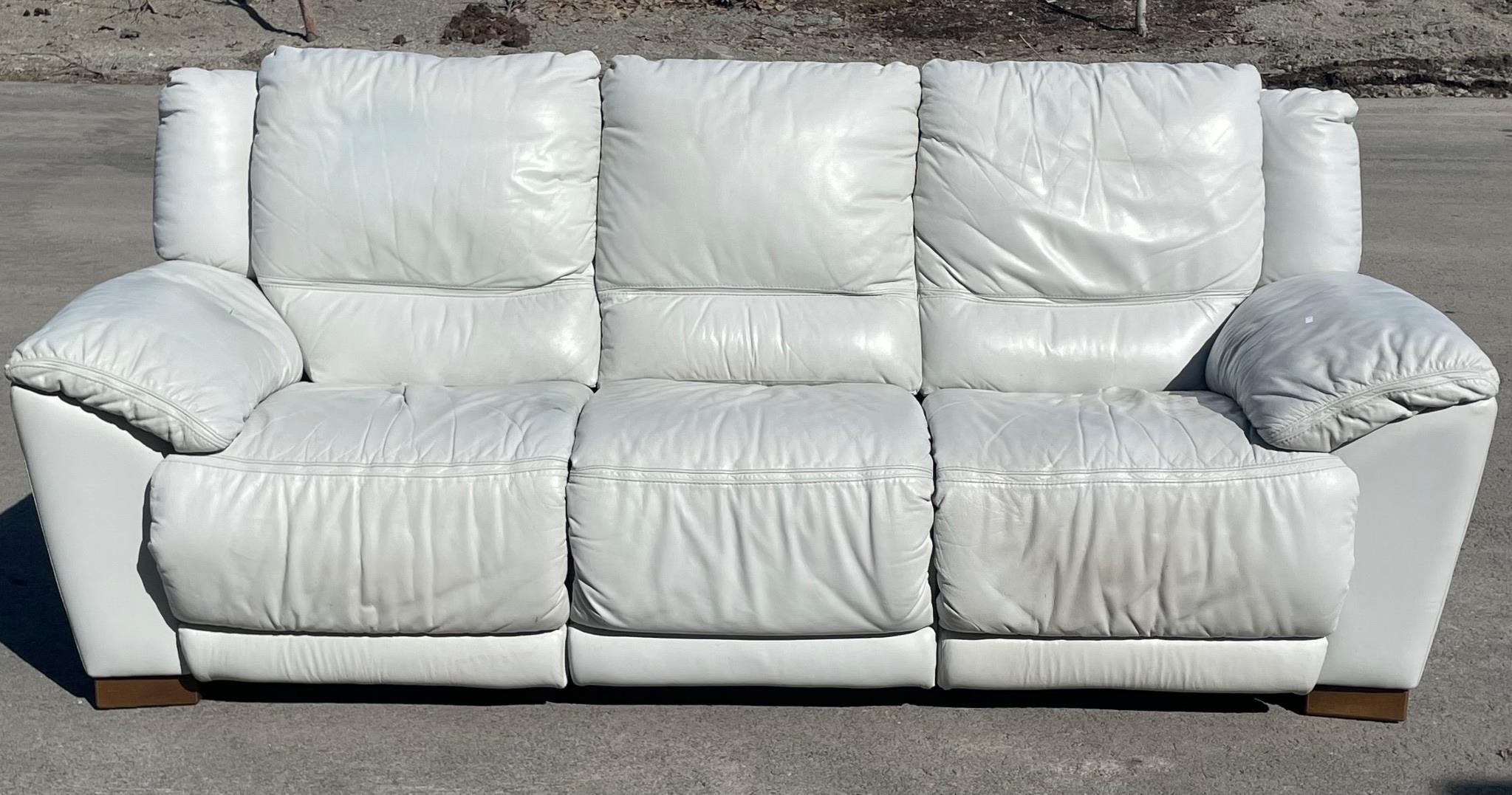 Eggshell Leather Reclining Natuzzi Couch