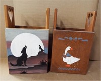 (2) Wooden Hand Painted Trash Cans or Magazine