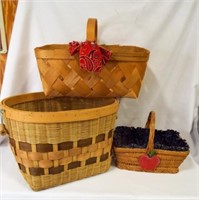(3) Rectangle Wooden Woven Baskets