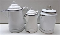3 Enamelware Coffee Pots