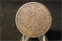 1876 German 5 Reich Mark Silver Coin