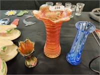 3 Carnival glass vases