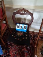ANTIQUE SIDE CHAIR W/ NEEDLE POINT SEAT