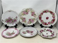 -6 assorted porcelain plates floral motif marked