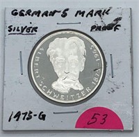 1975-G German Silver 5 Mark Proof Coin