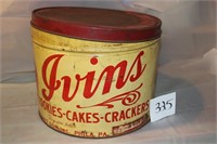 IRVIN'S COOKIES- CAKES-CRACKERS TIN