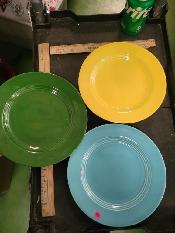 Lot of 3 Colored Pottery Plates