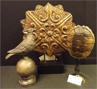 Wood Accent Piece, Bird Statue, Turtle Shell Piece