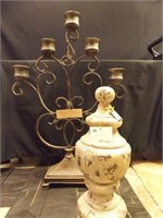 Large Metal Candelabra, Pottery Decorative Piece