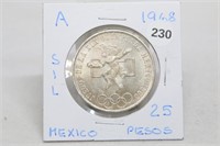1968 Silver Mexico 25 Pesos