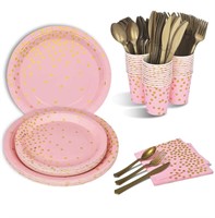 New 350PCS Pink and Gold Party Supplies