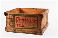 1920'S RED ROSE TEA "IS GOOD TEA" WOODEN CRATE