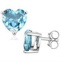 6MM Heart Cut Sky Blue Topaz 2CTW Stud Earrings in