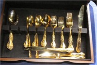 Set of Gold Plated Flatware in Chest