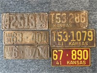 Kansas License Plates 1928, 1934, 1936, 1940, and