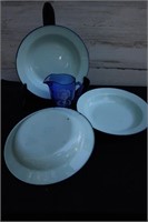 Enamel Plates & Shirley Temple Blue Glass Creamer