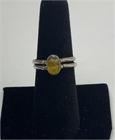 Amber/Larimar 2 Way 925 Silver Ring size 7.5