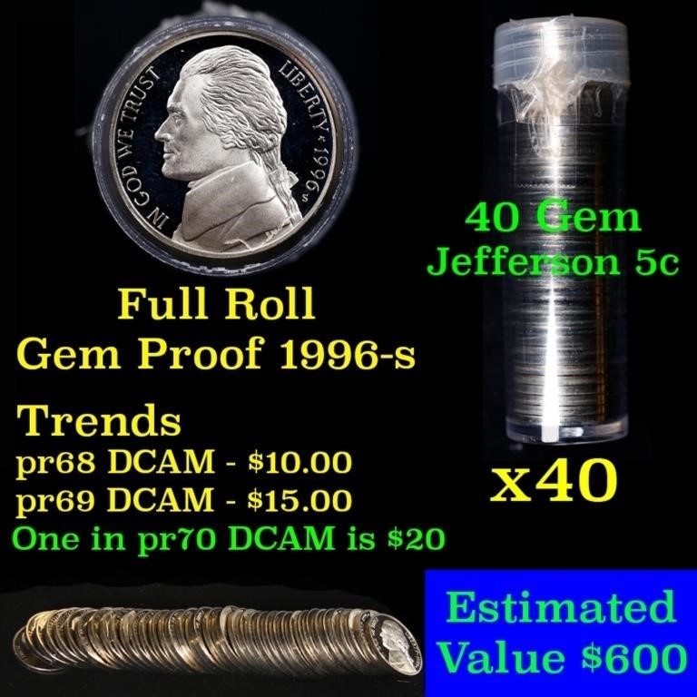 Gem Proof Roll 1996-s Jefferson nickel 5c, 40 piec
