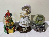 2 Snow Globes and Musical Girl Figurine
