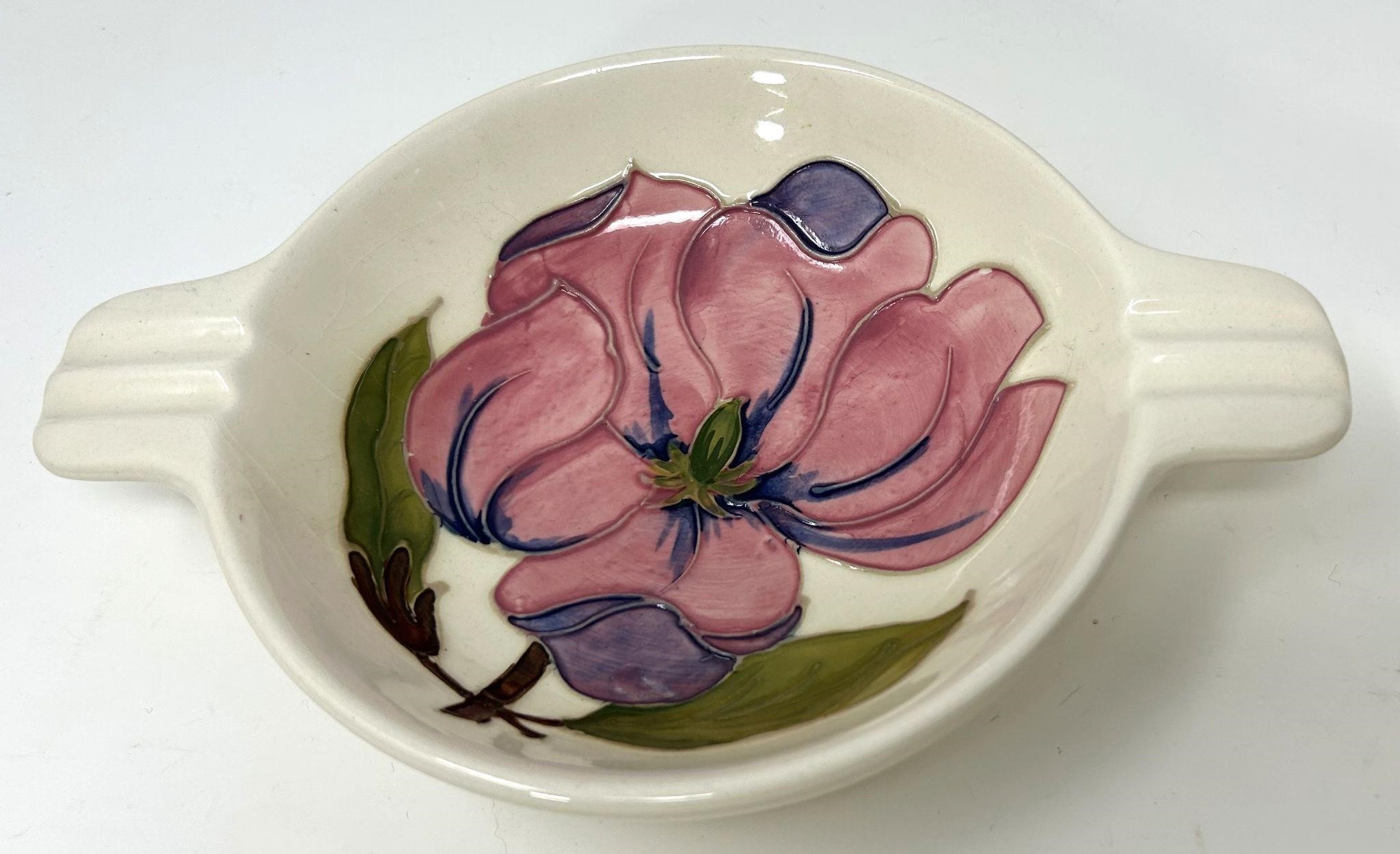 Moorcroft Cream Coloured Ashtray w. Pink Magnolia