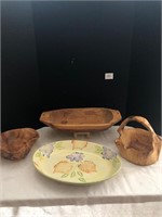 Dough Bowl & Wood Root Bowls & Platter  ++