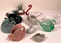 glass & pottery swans