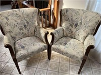(2X) FABRIC COVERED PARLOR CHAIRS WITH WOOD
