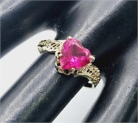 14K Created Ruby Heart Ring