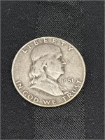 1951D Franklin Half Dollar 90% Silver 50 cent