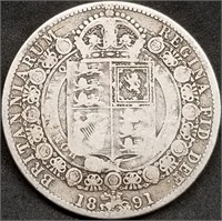 1891 Great Britain Victoria Silver Half Crown