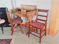 Antique Ladies Desk & 2 Wood Chairs
