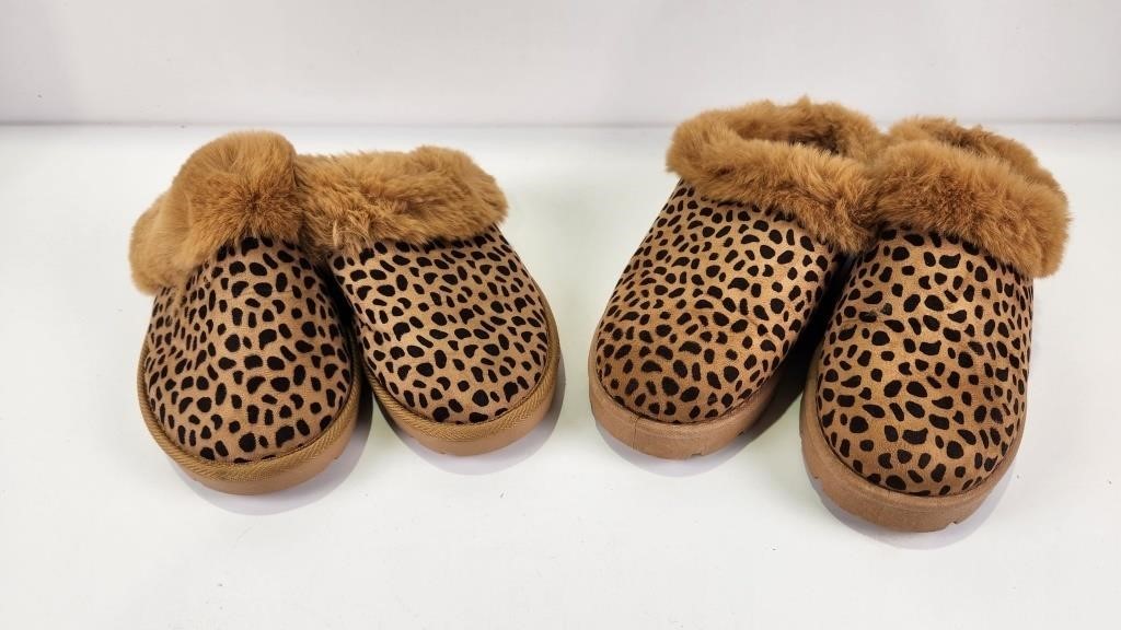 (2) Bamboo Animal Print House Slippers sz 7.5 & 8