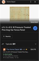 (30) Dog Ear Fence Panels 6FT X 8FT